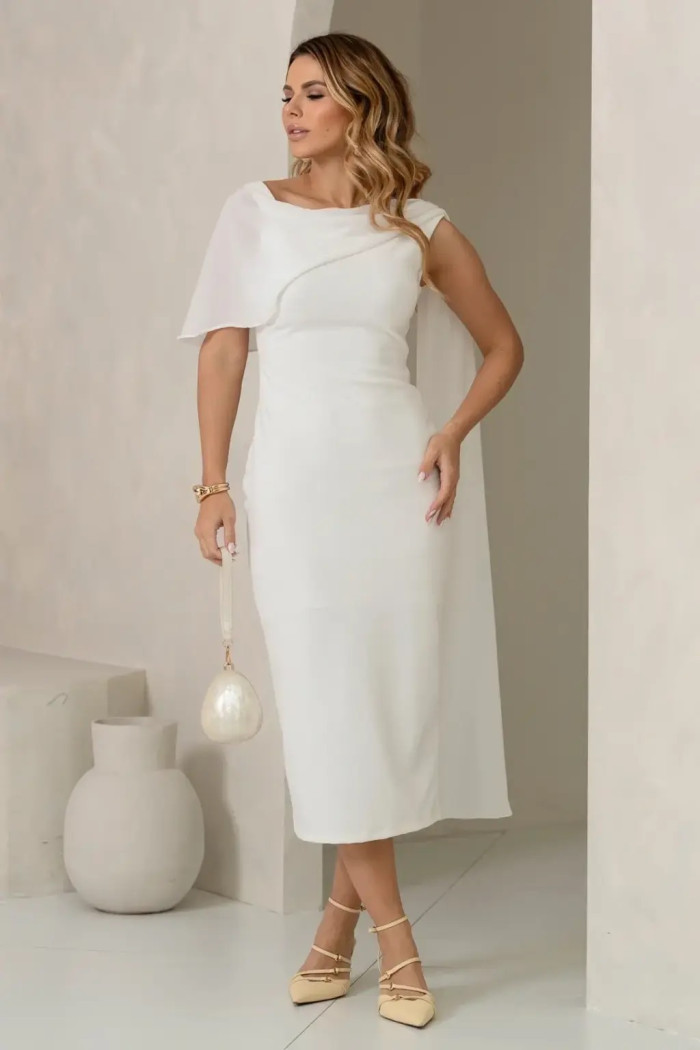 VESTIDO ZOE MIDI TUBINHO DETALHE OMBRO FAIXA - OFF WHITE