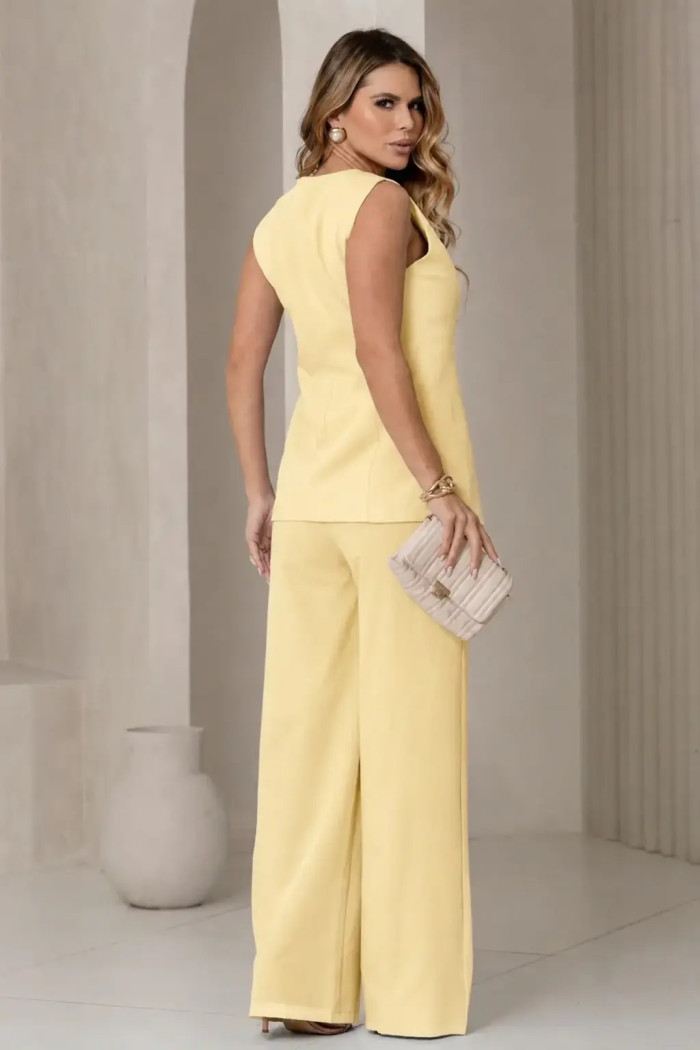 CONJUNTO TURIM PANTALONA E MAXI COLETE - AMARELO MANTEIGA