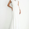 VESTIDO HELENA LONGO COM CAUDA E BABADOS COSTAS ABERTA - OFF WHITE