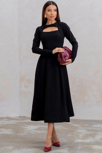 VESTIDO MIDI DAKOTA MANGA LONGA DECOTE QUADRADO - PRETO
