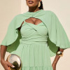 VESTIDO LONGO GEORGINA FESTA FLUIDO BUSTO DRAPEADO COM CAPA - VERDE