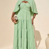 VESTIDO LONGO GEORGINA FESTA FLUIDO BUSTO DRAPEADO COM CAPA - VERDE