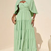 VESTIDO LONGO GEORGINA FESTA FLUIDO BUSTO DRAPEADO COM CAPA - VERDE