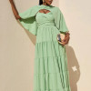 VESTIDO LONGO GEORGINA FESTA FLUIDO BUSTO DRAPEADO COM CAPA - VERDE