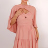 VESTIDO LONGO GEORGINA FESTA FLUIDO BUSTO DRAPEADO COM CAPA - ROSÉ