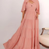 VESTIDO LONGO GEORGINA FESTA FLUIDO BUSTO DRAPEADO COM CAPA - ROSÉ