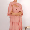 VESTIDO LONGO GEORGINA FESTA FLUIDO BUSTO DRAPEADO COM CAPA - ROSÉ