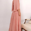 VESTIDO LONGO GEORGINA FESTA FLUIDO BUSTO DRAPEADO COM CAPA - ROSÉ