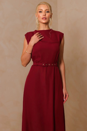 VESTIDO MIDI IRACI COM CINTO - VINHO