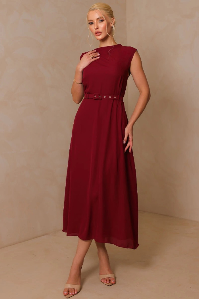 VESTIDO MIDI IRACI COM CINTO - VINHO
