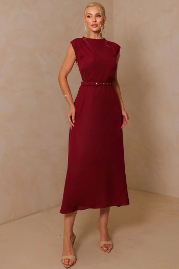 VESTIDO MIDI IRACI COM CINTO - VINHO