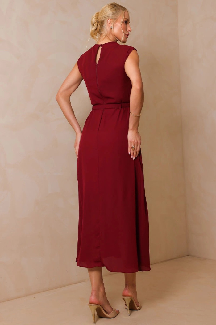 VESTIDO MIDI IRACI COM CINTO - VINHO
