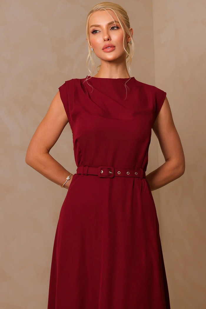 VESTIDO MIDI IRACI COM CINTO - VINHO