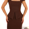 VESTIDO MIDI MAVIE TUBINHO MANGA CURTA PEPLUM - MARROM