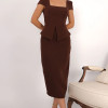 VESTIDO MIDI MAVIE TUBINHO MANGA CURTA PEPLUM - MARROM