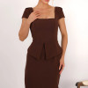 VESTIDO MIDI MAVIE TUBINHO MANGA CURTA PEPLUM - MARROM