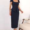 VESTIDO MIDI MAVIE TUBINHO MANGA CURTA PEPLUM - AZUL MARINHO