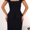 VESTIDO MIDI MAVIE TUBINHO MANGA CURTA PEPLUM - AZUL MARINHO