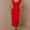 VESTIDO MIDI MAVIE TUBINHO MANGA CURTA PEPLUM - VERMELHO