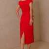 VESTIDO MIDI MAVIE TUBINHO MANGA CURTA PEPLUM - VERMELHO