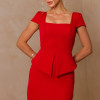 VESTIDO MIDI MAVIE TUBINHO MANGA CURTA PEPLUM - VERMELHO