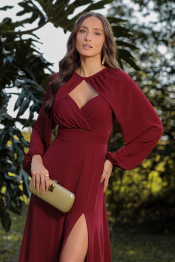VESTIDO DE FESTA MARCELLE COM CAPA REMOVÍVEL - MARSALA