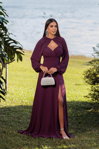 VESTIDO DE FESTA MARCELLE COM CAPA REMOVÍVEL - ROXO