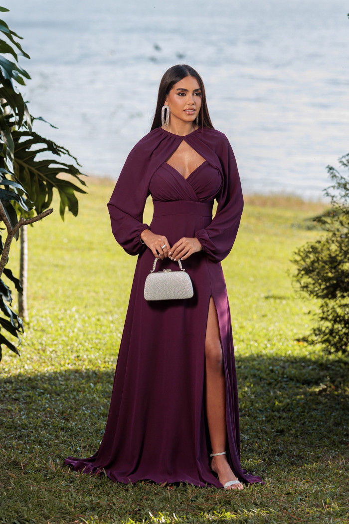 VESTIDO DE FESTA MARCELLE COM CAPA REMOVÍVEL - ROXO