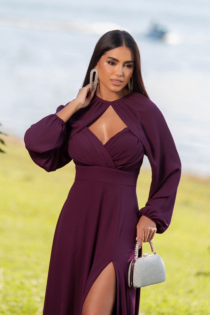 VESTIDO DE FESTA MARCELLE COM CAPA REMOVÍVEL - ROXO