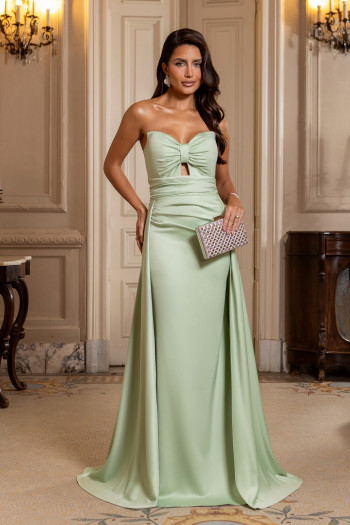 VESTIDO DE FESTA MONALISA SAIA SEREIA CREPE VOGUE T.Q.C - VERDE MENTA