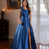 VESTIDO DE FESTA CLÁUDIA ZIBELINE UM OMBRO FLOR - AZUL PETRÓLEO