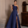 VESTIDO DE FESTA CLÁUDIA ZIBELINE UM OMBRO FLOR - AZUL MARINHO