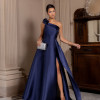 VESTIDO DE FESTA CLÁUDIA ZIBELINE UM OMBRO FLOR - AZUL MARINHO