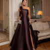 VESTIDO DE FESTA CLÁUDIA ZIBELINE UM OMBRO FLOR - MARROM