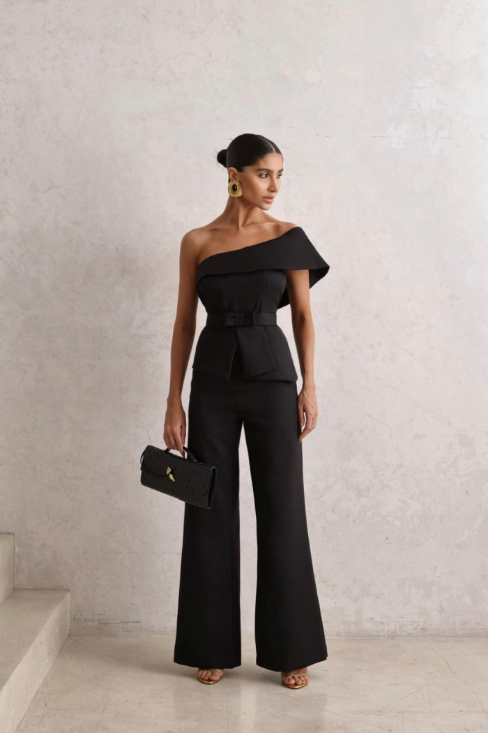 MACACÃO ALFAIATARIA PANTALONA CINTO - PRETO