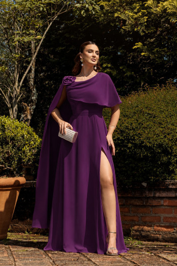 VESTIDO DE FESTA LONGO GARDEN DETALHE CAPA - ROXO