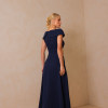 VESTIDO HILDA MIDI DETALHE FLOR - AZUL MARINHO