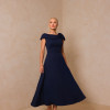 VESTIDO HILDA MIDI DETALHE FLOR - AZUL MARINHO