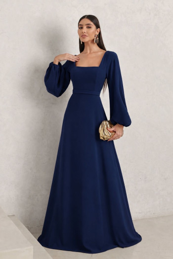 VESTIDO DE FESTA OLIMPIA MANGA LONGA - AZUL MARINHO