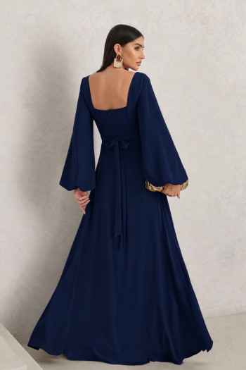 VESTIDO DE FESTA OLIMPIA MANGA LONGA - AZUL MARINHO