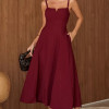 VESTIDO CAROL DECOTE V COM ALÇAS - VINHO