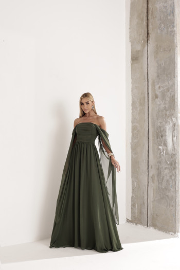 VESTIDO DE FESTA GRÉCIA T.Q.C CAUDA - VERDE MILITAR