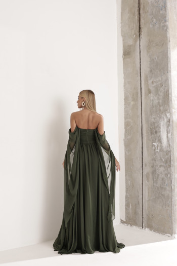 VESTIDO DE FESTA GRÉCIA T.Q.C CAUDA - VERDE MILITAR