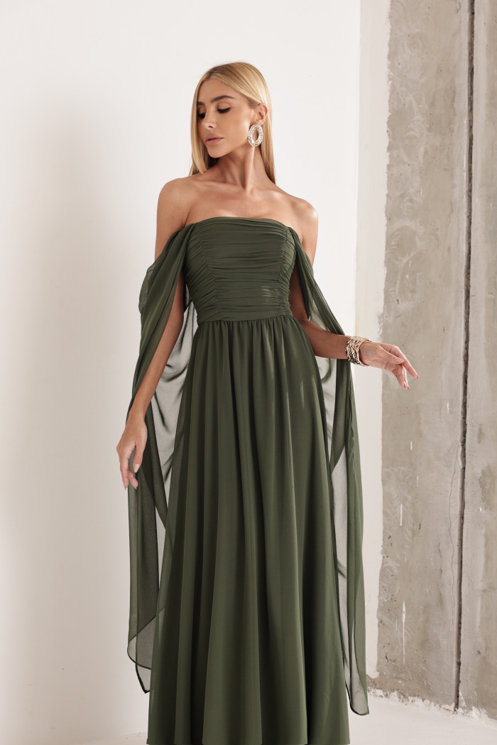 VESTIDO DE FESTA GRÉCIA T.Q.C CAUDA - VERDE MILITAR