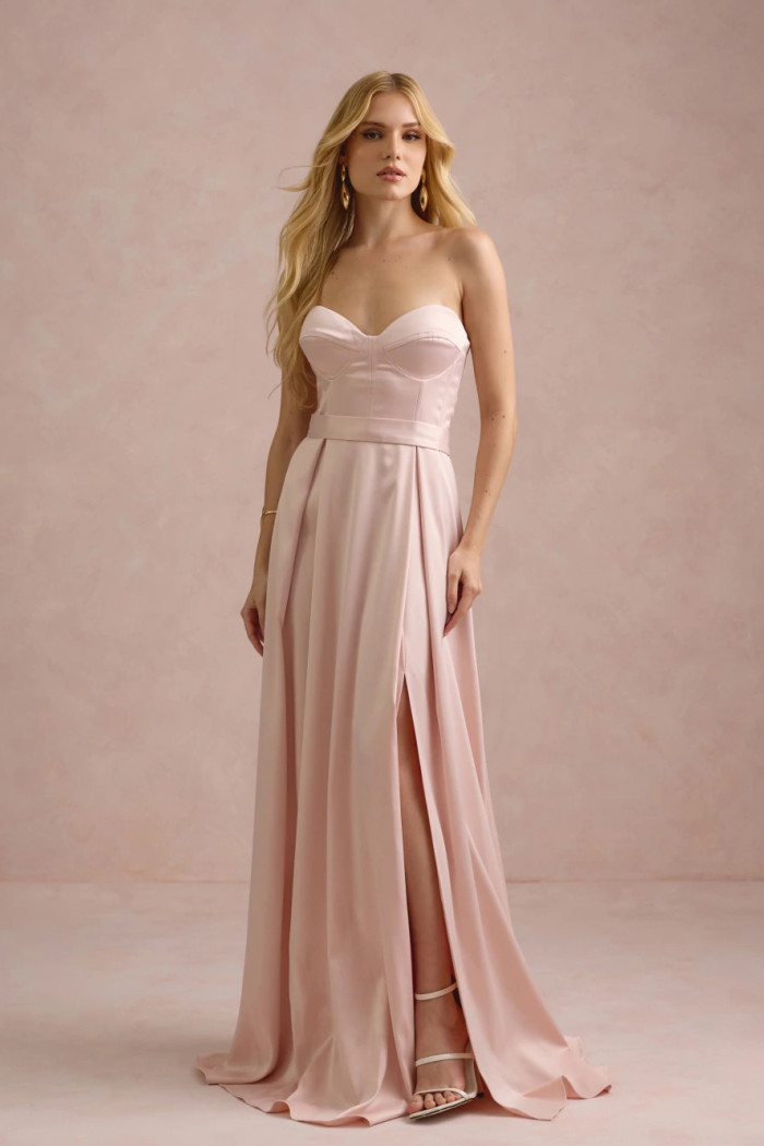VESTIDO DE FESTA T.Q.C CORSET COM FAIXA LAÇO IVANA - ROSA