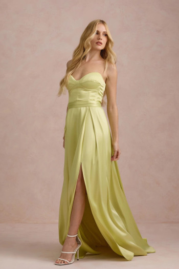 VESTIDO DE FESTA T.Q.C CORSET COM FAIXA LAÇO IVANA - AMARELO