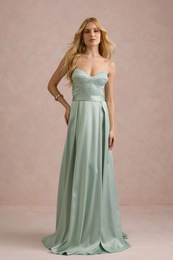 VESTIDO DE FESTA T.Q.C CORSET COM FAIXA LAÇO IVANA - VERDE MENTA
