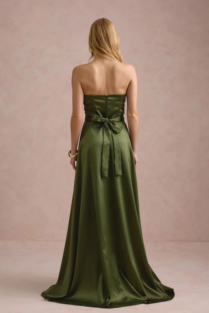 VESTIDO DE FESTA T.Q.C CORSET COM FAIXA LAÇO IVANA - VERDE OLIVA