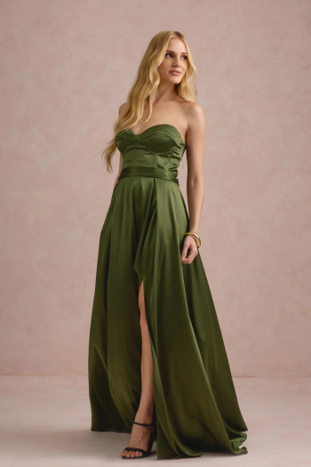VESTIDO DE FESTA T.Q.C CORSET COM FAIXA LAÇO IVANA - VERDE OLIVA