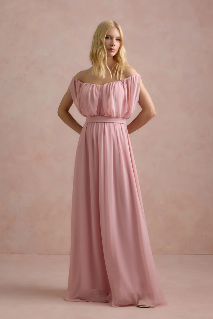 VESTIDO BIA OFF SHOULDER CHIFFON - ROSA